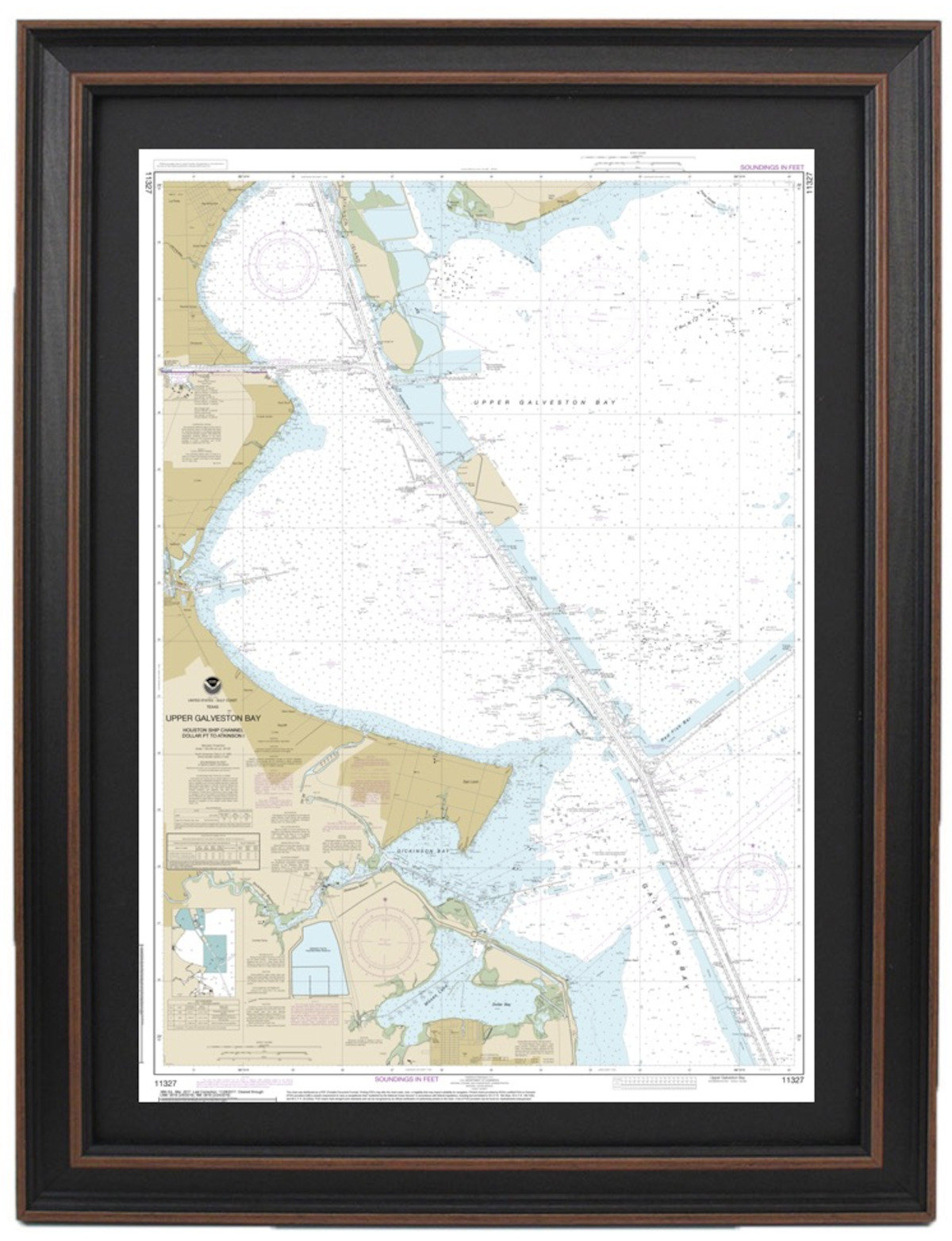 Longshore Tides Upper Galveston Bay Nautical Chart Framed Print